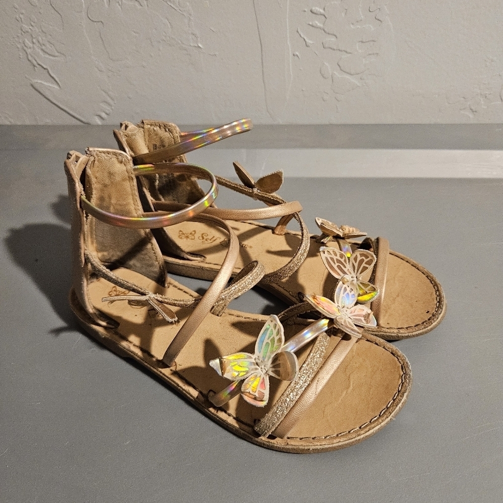 Self Esteem Girls 11 Rose Gold Butterfly Sandals Sparkle Holographic Straps